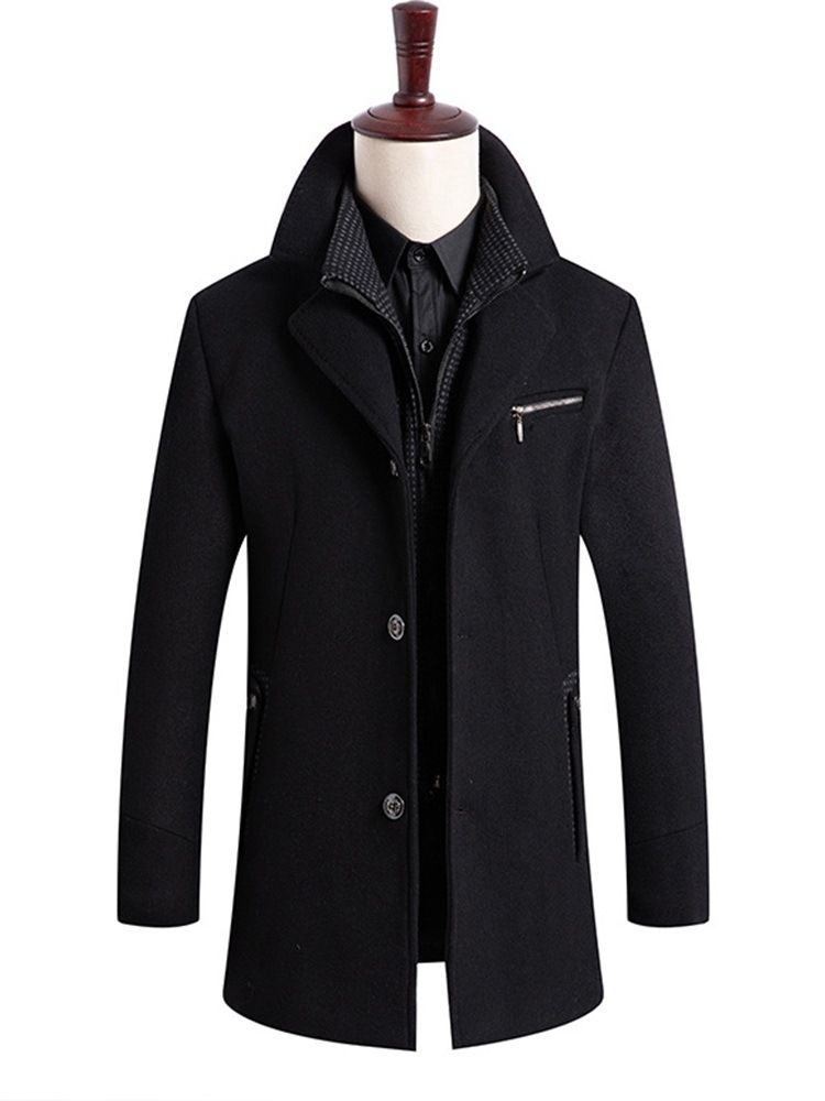 Manteau En Laine D'hiver Pour Hommes Avec Bouton À Glissière Simple