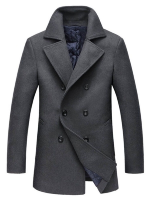 Manteau En Laine Mince À Double Boutonnage À Revers Uni