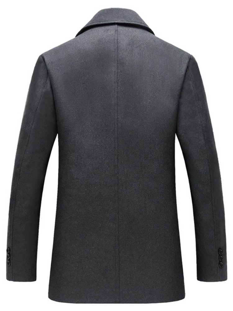 Manteau En Laine Mince À Double Boutonnage À Revers Uni