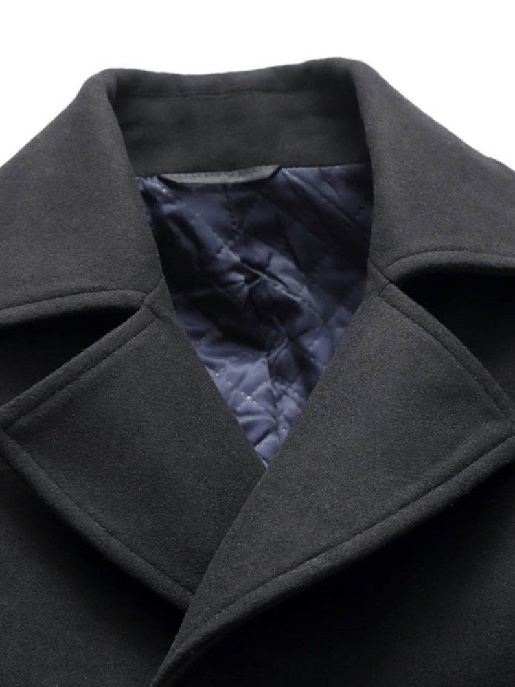 Manteau En Laine Mince À Double Boutonnage À Revers Uni