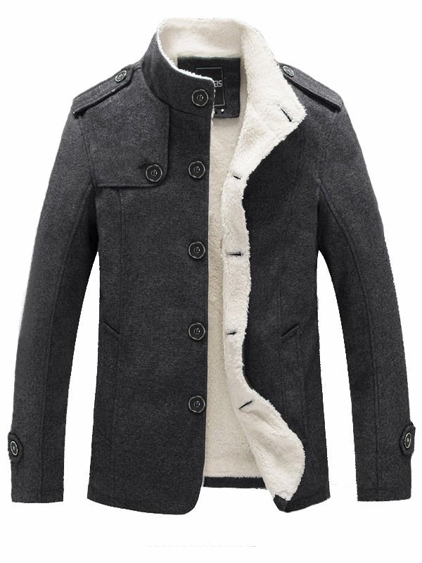 Manteau En Laine De Petite Taille Pour Hommes À Col Montant Mince De Couleur Unie