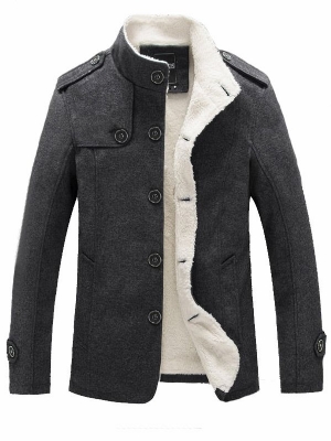 Manteau En Laine De Petite Taille Pour Hommes À Col Montant Mince De Couleur Unie