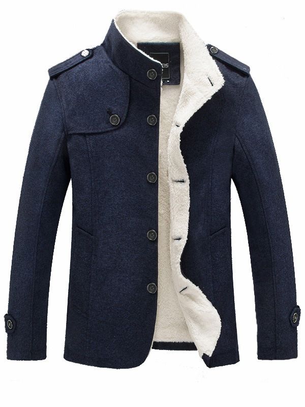 Manteau En Laine De Petite Taille Pour Hommes À Col Montant Mince De Couleur Unie