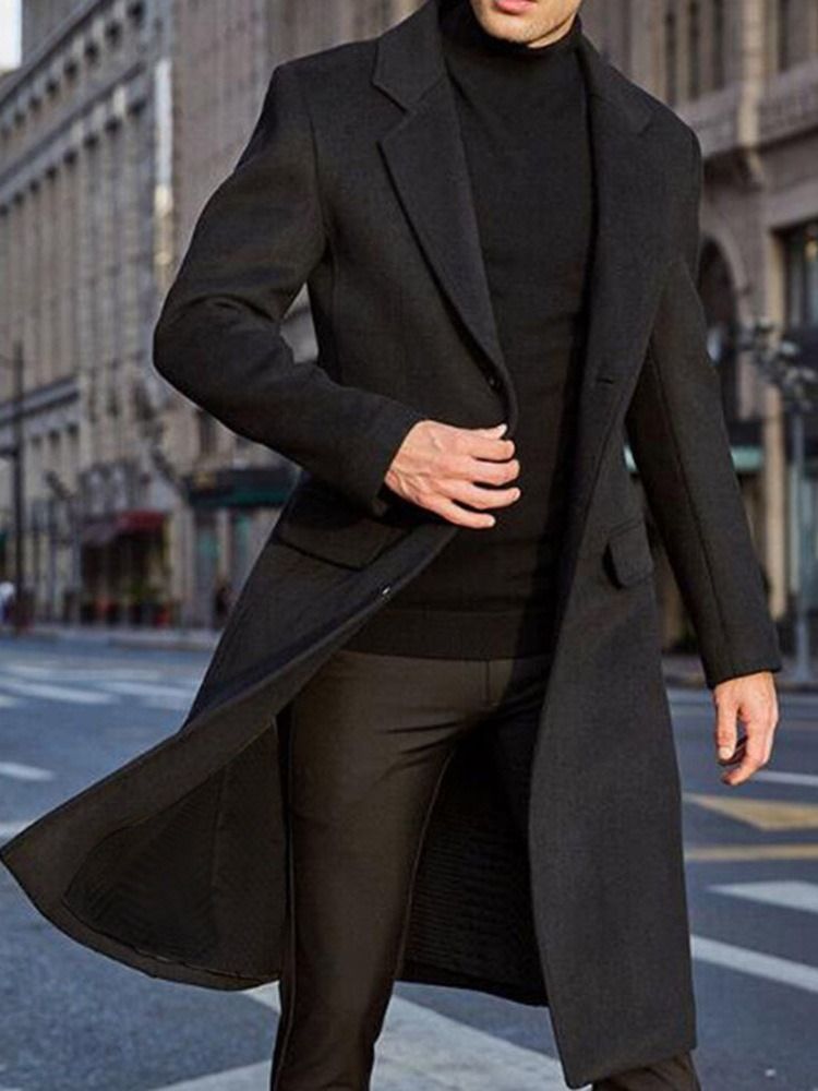 Manteau Long À Revers Cranté Uni Angleterre A Line Pour Hommes