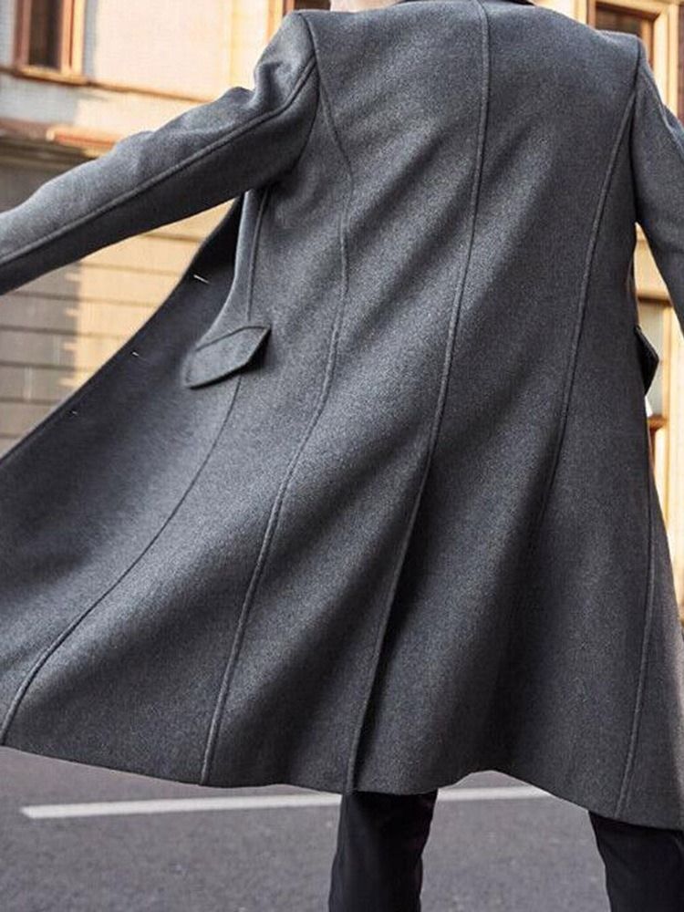 Manteau Long À Revers Cranté Uni Angleterre A Line Pour Hommes