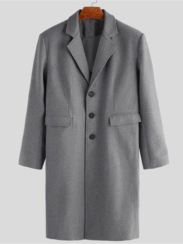 Manteau Long À Revers Cranté Uni Angleterre A Line Pour Hommes