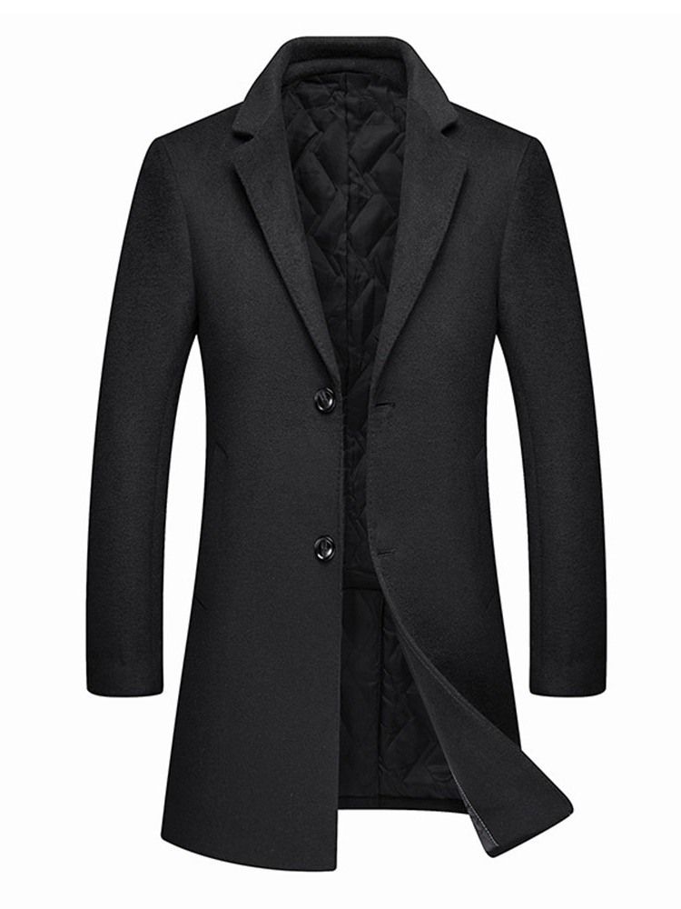 Manteau Mi-long À Revers Cranté Uni Pour Hommes