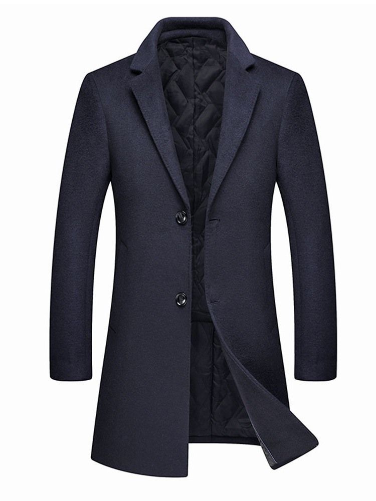 Manteau Mi-long À Revers Cranté Uni Pour Hommes