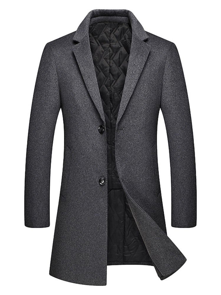 Manteau Mi-long À Revers Cranté Uni Pour Hommes