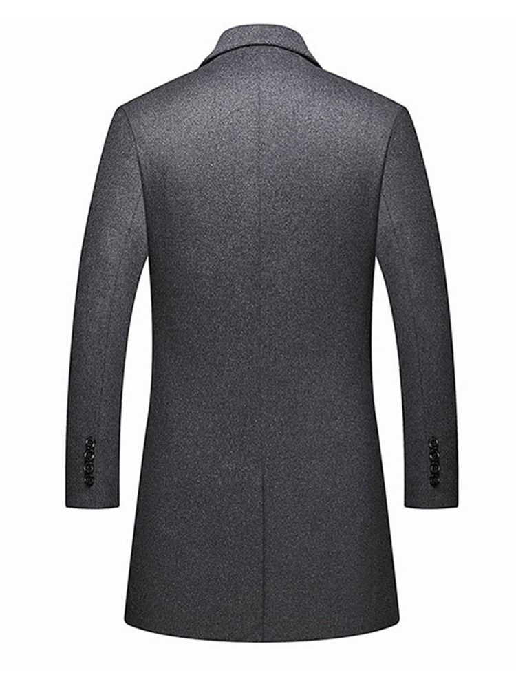 Manteau Mi-long À Revers Cranté Uni Pour Hommes