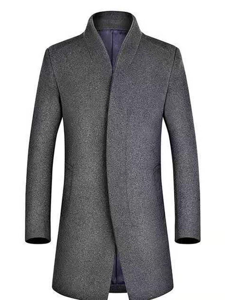 Manteau Mi-long Uni À Boutonnage Simple Pour Hommes