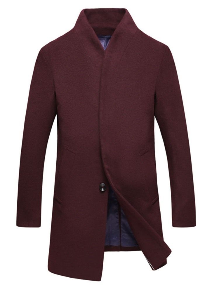 Manteau Mi-long Uni À Boutonnage Simple Pour Hommes