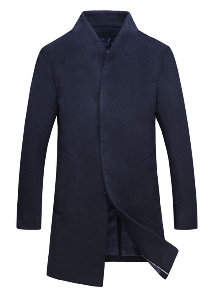 Manteau Mi-long Uni À Boutonnage Simple Pour Hommes