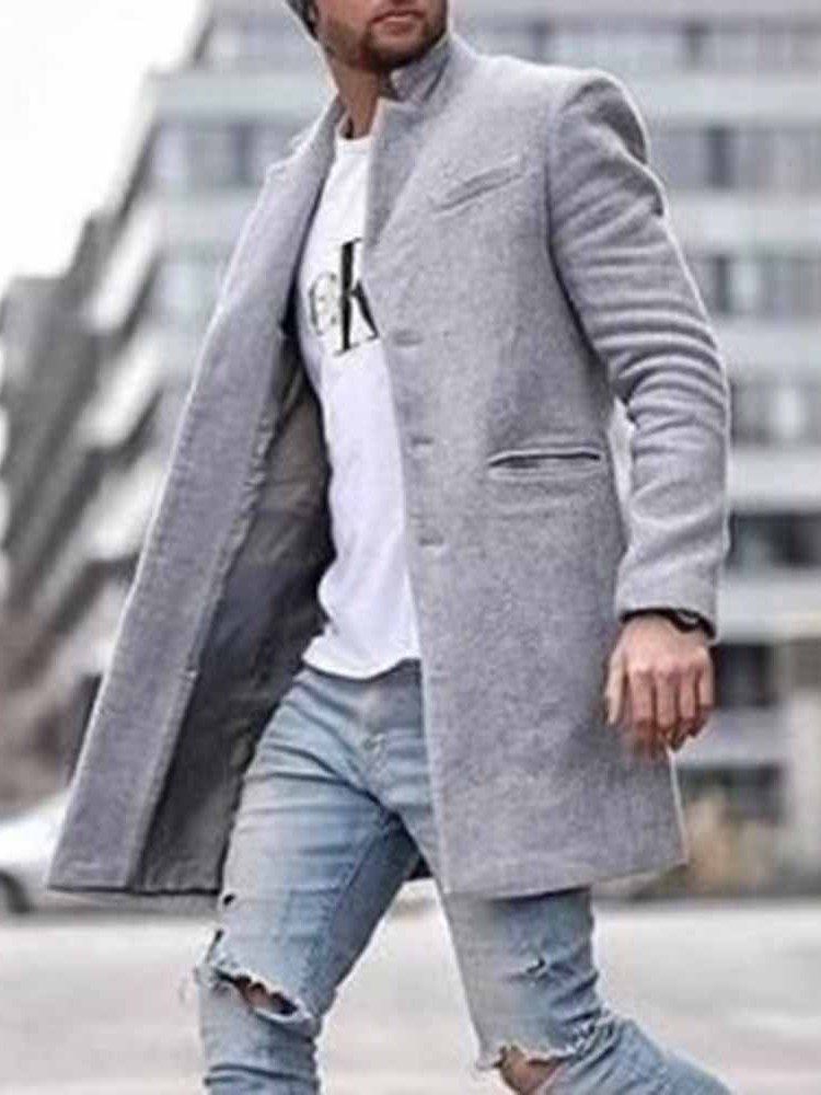 Manteau Mi-long Uni À Poche Pour Hommes