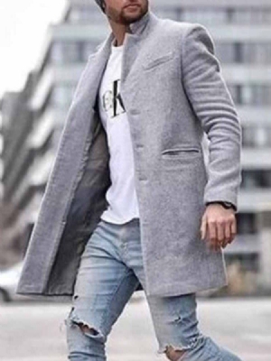 Manteau Mi-long Uni À Poche Pour Hommes