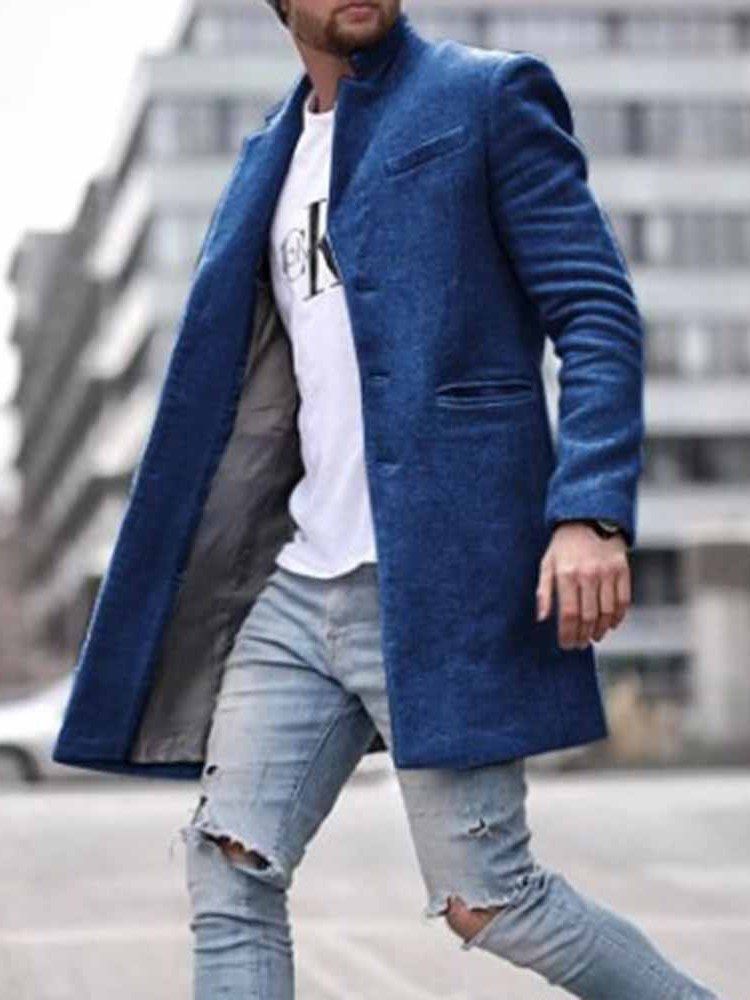 Manteau Mi-long Uni À Poche Pour Hommes