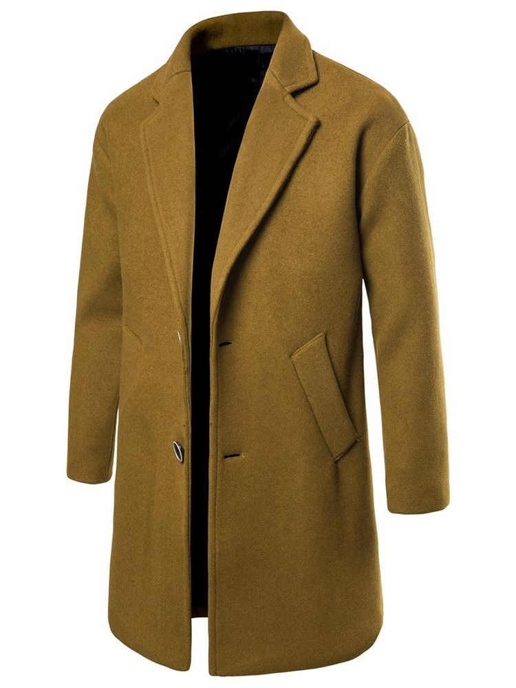 Manteau Mince À Revers Cranté Long Uni Pour Hommes