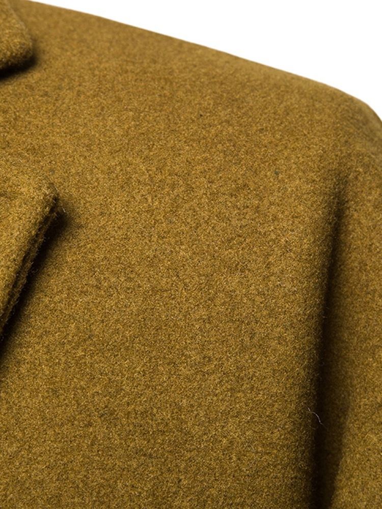 Manteau Mince À Revers Cranté Long Uni Pour Hommes