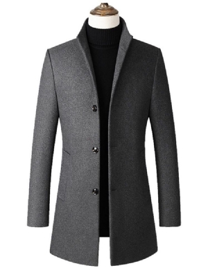 Manteau Uni En Laine Mi-long Pour Hommes À Col Montant