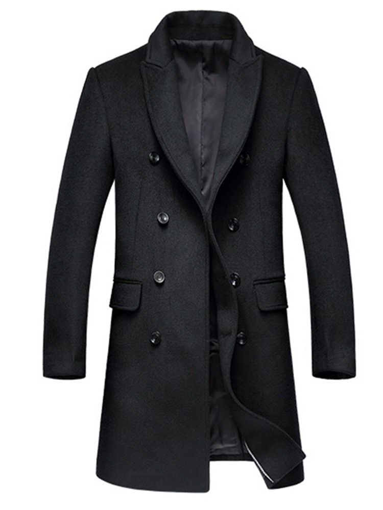 Manteau Uni Mi-long À Double Boutonnage Pour Hommes