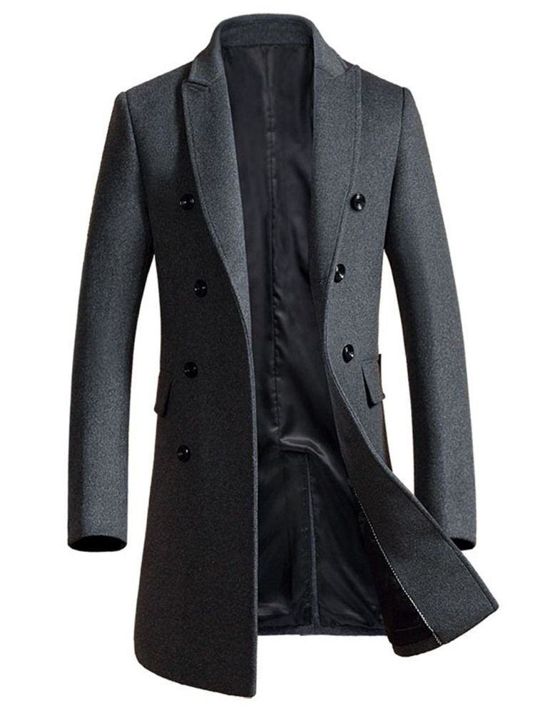 Manteau Uni Mi-long À Double Boutonnage Pour Hommes