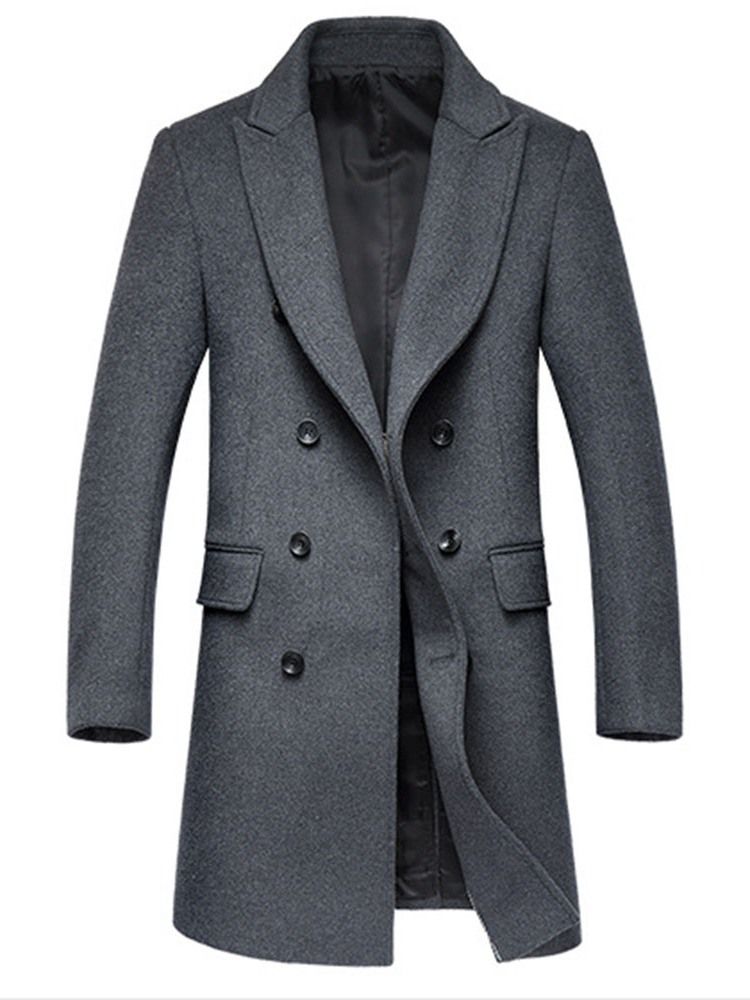 Manteau Uni Mi-long À Double Boutonnage Pour Hommes