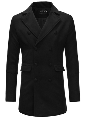 Trench-coat En Laine Mi-long Uni À Double Boutonnage Pour Hommes