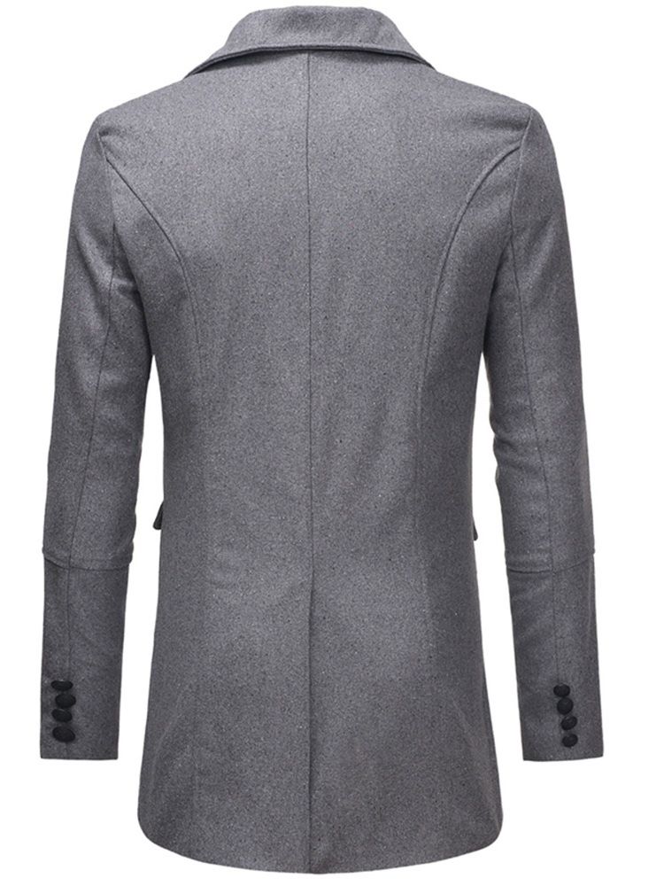 Trench-coat En Laine Mi-long Uni À Double Boutonnage Pour Hommes