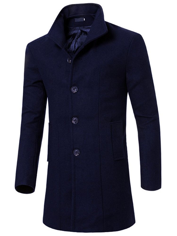 Trench Long Et Mince Pour Hommes De Couleur Unie