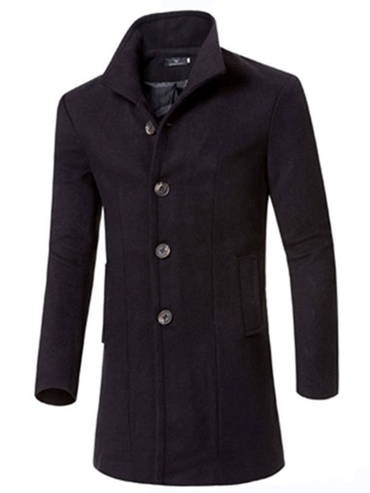 Trench Long Et Mince Pour Hommes De Couleur Unie