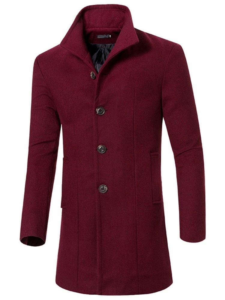 Trench Long Et Mince Pour Hommes De Couleur Unie