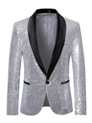 Blazer De Bal De Fête Pour Hommes À Un Bouton À Paillettes Et Patchwork