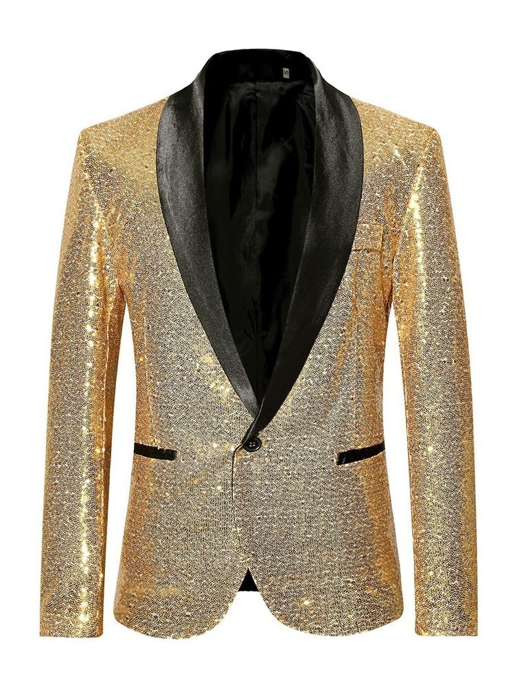 Blazer De Bal De Fête Pour Hommes À Un Bouton À Paillettes Et Patchwork