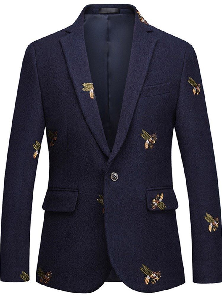 Blazer De Balle Décontracté Pour Hommes Avec Revers À Un Bouton Et Broderie Animale