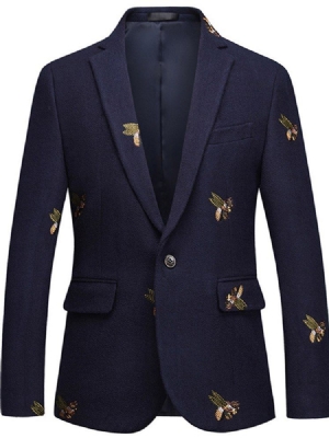 Blazer De Balle Décontracté Pour Hommes Avec Revers À Un Bouton Et Broderie Animale