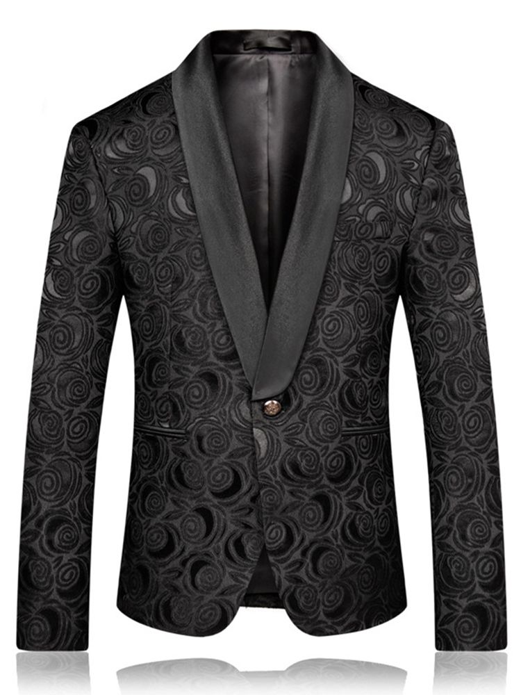 Blazer De Boule De Mariage Pour Hommes À Imprimé Noir Et Coupe Slim