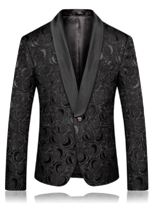 Blazer De Boule De Mariage Pour Hommes À Imprimé Noir Et Coupe Slim