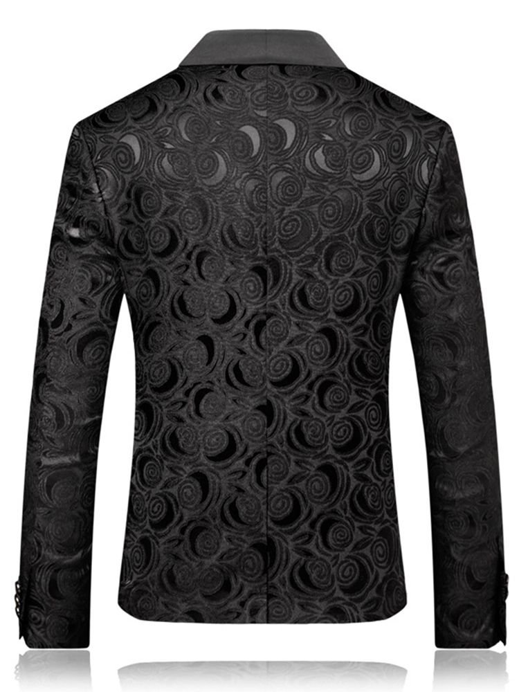 Blazer De Boule De Mariage Pour Hommes À Imprimé Noir Et Coupe Slim