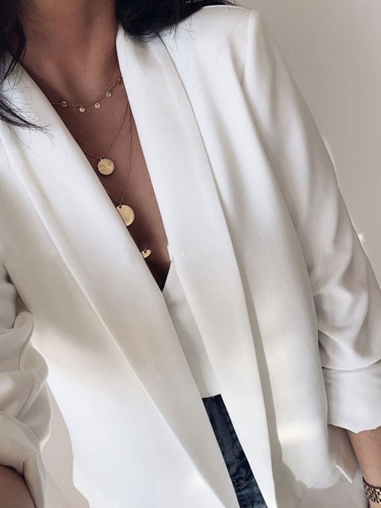 Blazer Décontracté D'automne Mi-long Uni À Manches Trois-quarts Pour Femmes