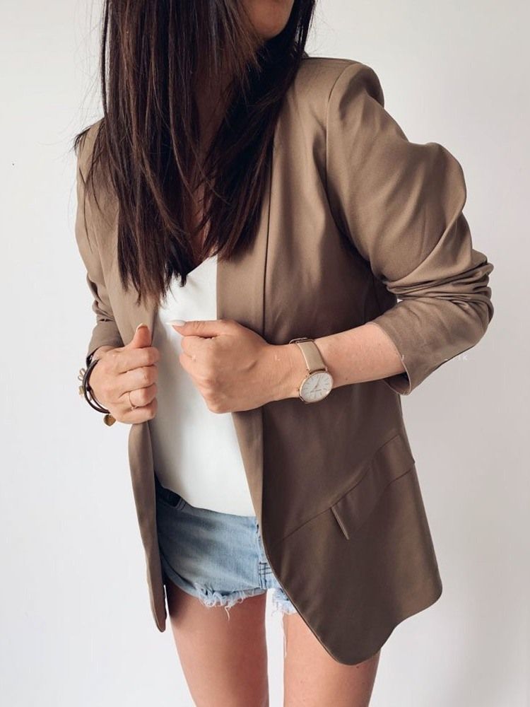 Blazer Décontracté D'automne Mi-long Uni À Manches Trois-quarts Pour Femmes