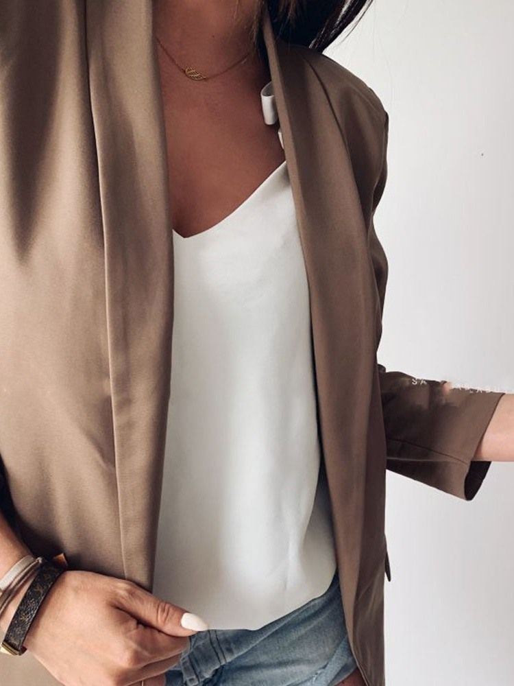 Blazer Décontracté D'automne Mi-long Uni À Manches Trois-quarts Pour Femmes