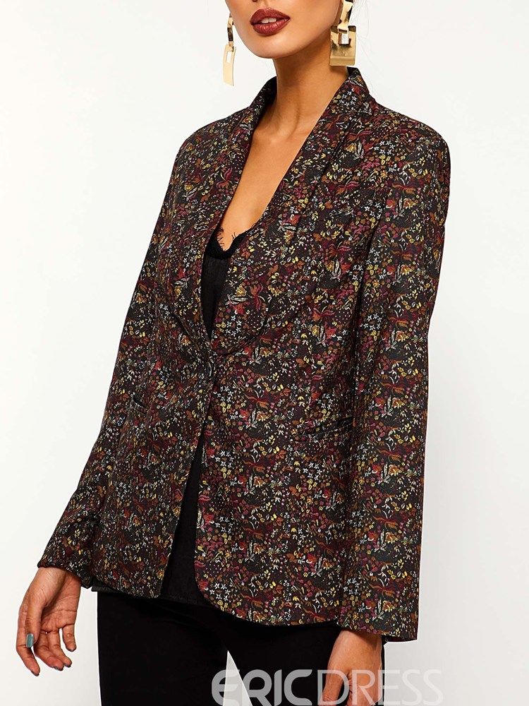 Blazer Décontracté D'automne À Un Bouton Avec Col Châle À Fleurs Pour Femmes