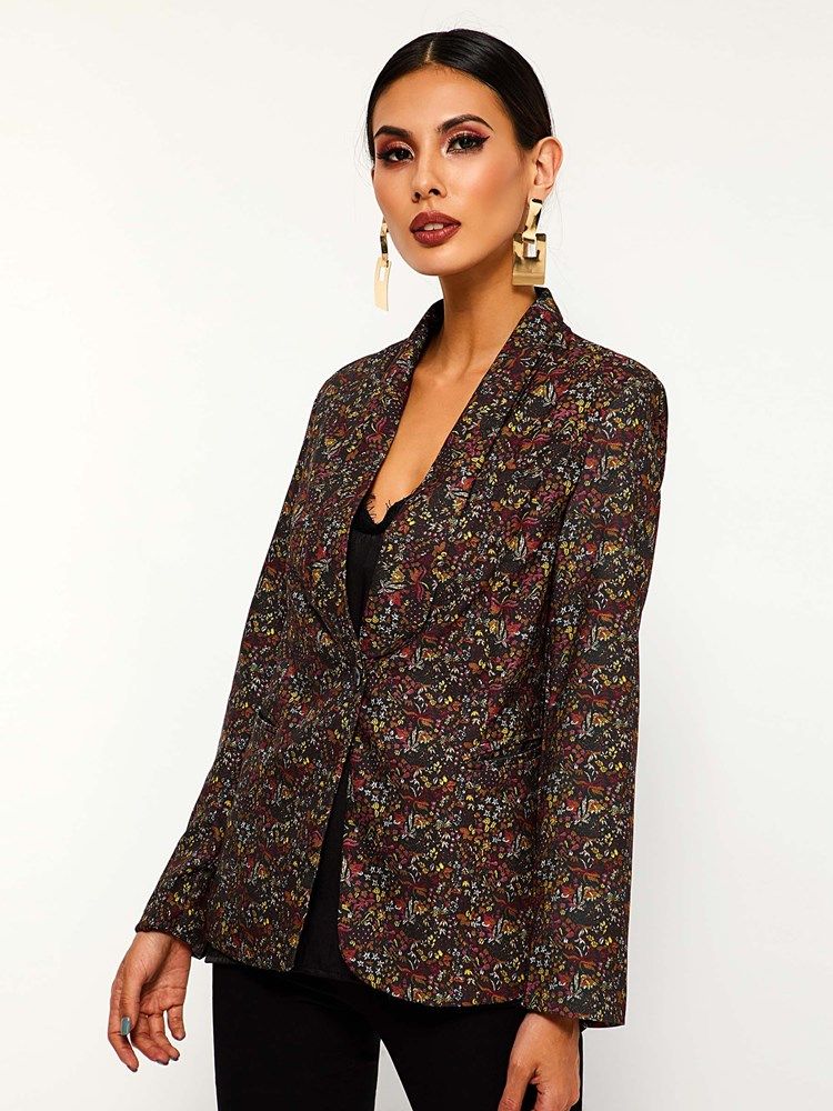 Blazer Décontracté D'automne À Un Bouton Avec Col Châle À Fleurs Pour Femmes