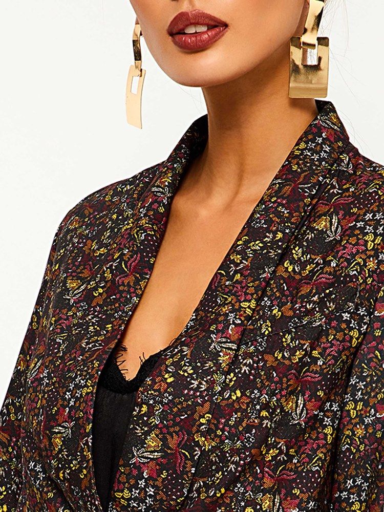 Blazer Décontracté D'automne À Un Bouton Avec Col Châle À Fleurs Pour Femmes