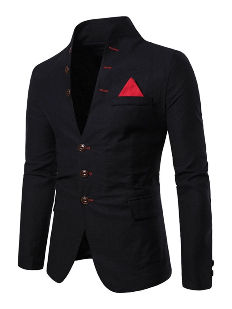 Blazer Décontracté Pour Hommes À Col Montant Et À Poche Simple