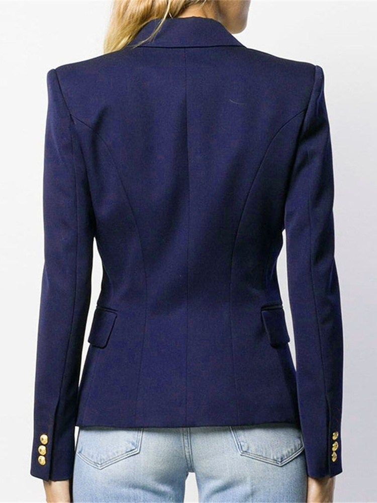 Blazer Décontracté À Manches Longues Et À Double Boutonnage Pied-de-poule Pour Femmes