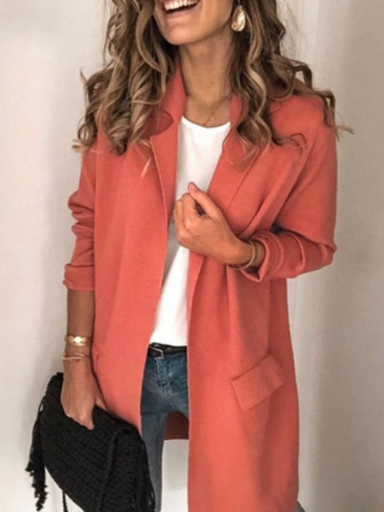 Blazer Décontracté À Manches Longues Et À Revers Cranté Pour Femmes