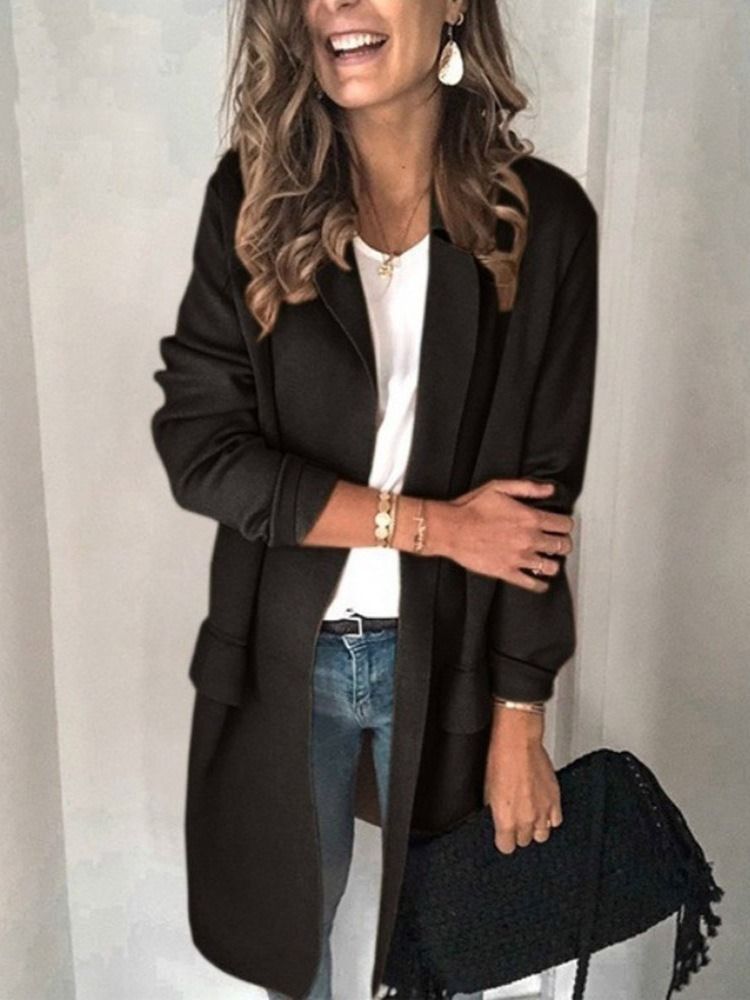 Blazer Décontracté À Manches Longues Et À Revers Cranté Pour Femmes