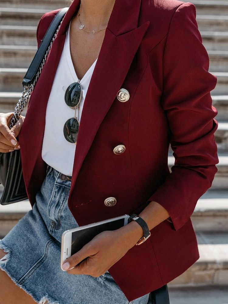 Blazer Décontracté Mi-long Régulier À Manches Trois-quarts Pour Femmes