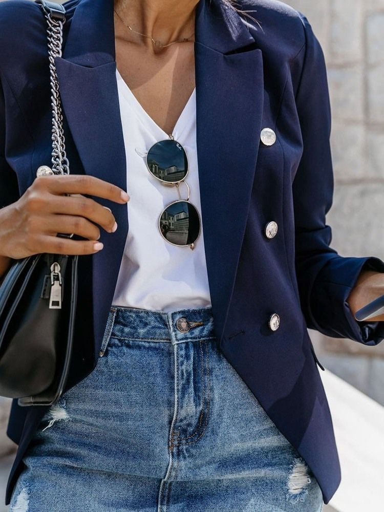 Blazer Décontracté Mi-long Régulier À Manches Trois-quarts Pour Femmes